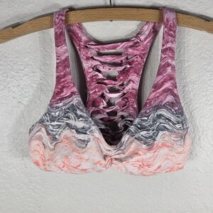 Becca Cosmic Collection Swim Top Slashed Multicolor Sz M Hand-Dyed Marble Effect